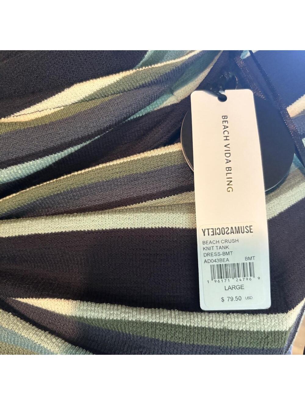 Amuse Society Navy and Blue Striped maxi Dress Size L NWT - Picture 8 of 8